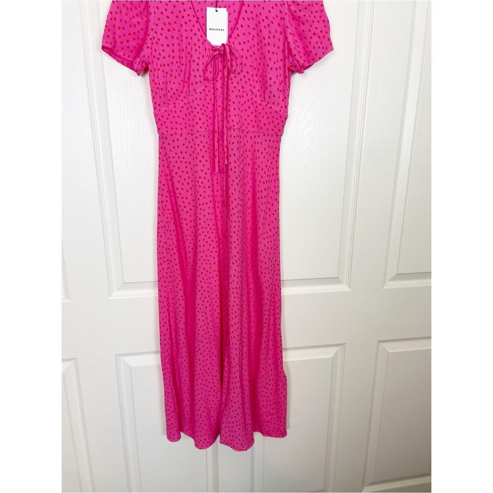 Whistles Heidi Polka Dot Midi Dress Pink Red Spot Print Viscose NWT Sz 4 - Picture 6 of 12